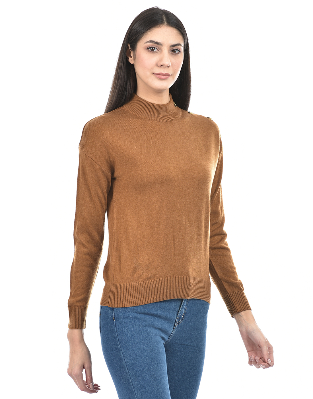 Numero Uno Women Solid Mustard Sweater